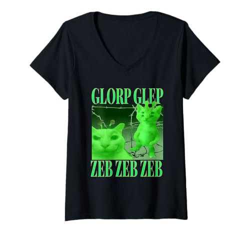 Damen Gnarp Cat Silly Alien Cat Meme Brainrot Meme Funny Silly Cat T-Shirt mit V-Ausschnitt Damen Gnarp Cat Silly Alien Cat Meme Brainrot Meme Funny Silly Cat T-Shirt mit V-Ausschnitt von Funny Silly Cat Memes by The Meme Factory