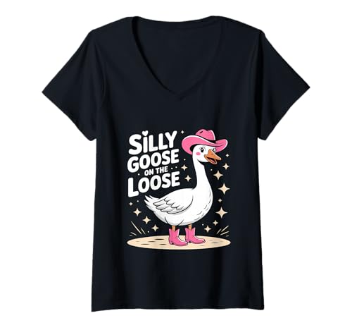 Damen Dumme Gans ist auf freiem Fuß T-Shirt mit V-Ausschnitt Damen Dumme Gans ist auf freiem Fuß T-Shirt mit V-Ausschnitt von Funny Silly Goose Graphic