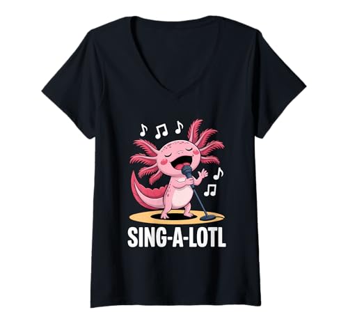 Damen Sing-alotl Lustige singende Karaoke-Fans von Axolotl T-Shirt mit V-Ausschnitt Damen Sing-alotl Lustige singende Karaoke-Fans von Axolotl T-Shirt mit V-Ausschnitt von Funny Singing Axolotl Apparels for Women Men &