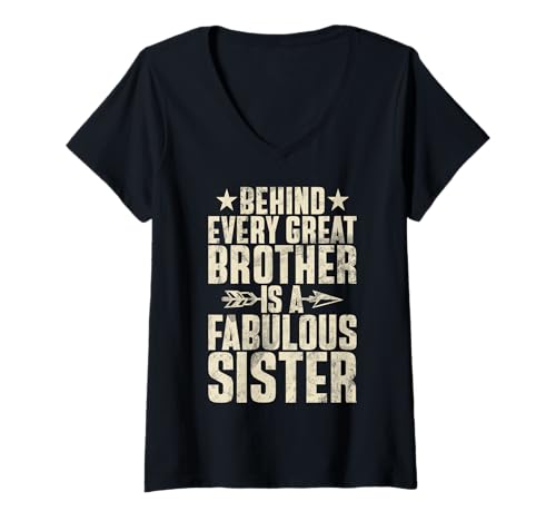 Damen Hinter jedem großen Bruder Steht eine fabelhafte Schwester Geschwister T-Shirt mit V-Ausschnitt Damen Hinter jedem großen Bruder Steht eine fabelhafte Schwester Geschwister T-Shirt mit V-Ausschnitt von Funny Sister Brother Matching Sibling Gifts