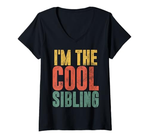 Damen I'm The Cool Sibling Vintage Matching Brother Sister Funny T-Shirt mit V-Ausschnitt Damen I'm The Cool Sibling Vintage Matching Brother Sister Funny T-Shirt mit V-Ausschnitt von Funny Sister Brother Matching Sibling Gifts