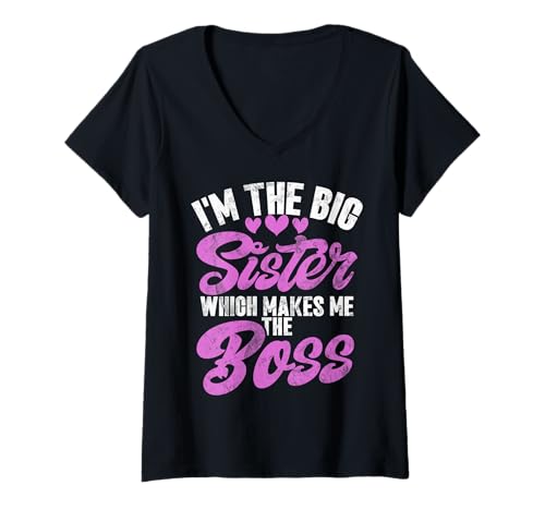 Damen Ich Bin die große Schwester, was Mich zum Bruder der Chef-Geschwister Macht T-Shirt mit V-Ausschnitt Damen Ich Bin die große Schwester, was Mich zum Bruder der Chef-Geschwister Macht T-Shirt mit V-Ausschnitt von Funny Sister Brother Matching Sibling Gifts