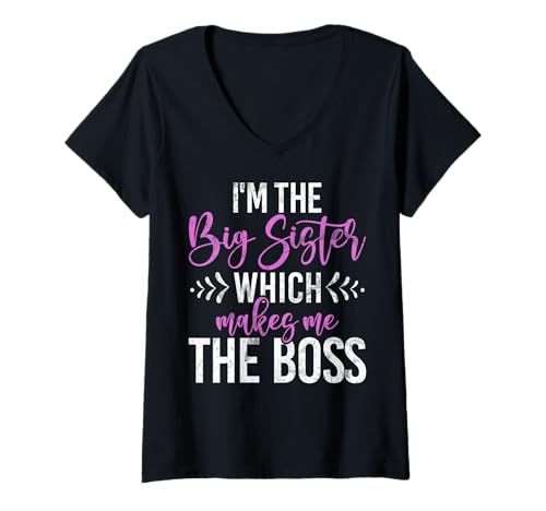 Damen Ich Bin die große Schwester, was Mich zur älteren Schwester der Chefin Macht T-Shirt mit V-Ausschnitt Damen Ich Bin die große Schwester, was Mich zur älteren Schwester der Chefin Macht T-Shirt mit V-Ausschnitt von Funny Sister Brother Matching Sibling Gifts