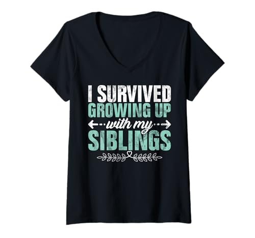 Damen Ich Habe überlebt, als ich mit Meinem Bruder Big Sister aufgewachsen Bin T-Shirt mit V-Ausschnitt Damen Ich Habe überlebt, als ich mit Meinem Bruder Big Sister aufgewachsen Bin T-Shirt mit V-Ausschnitt von Funny Sister Brother Matching Sibling Gifts