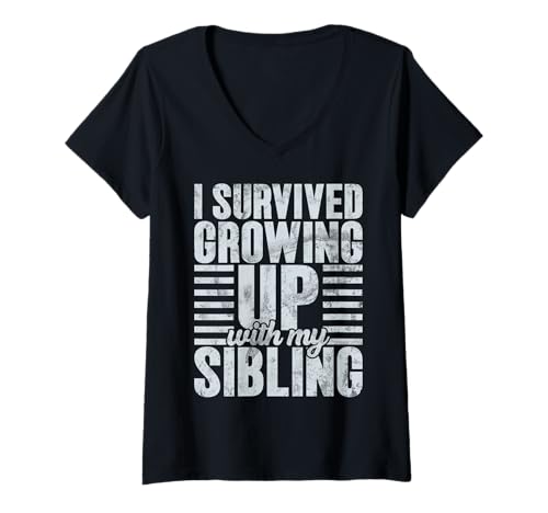 Damen Ich Habe überlebt, als ich mit Meinen Geschwistern Funny Brother Twins aufgewachsen Bin T-Shirt mit V-Ausschnitt Damen Ich Habe überlebt, als ich mit Meinen Geschwistern Funny Brother Twins aufgewachsen Bin T-Shirt mit V-Ausschnitt von Funny Sister Brother Matching Sibling Gifts