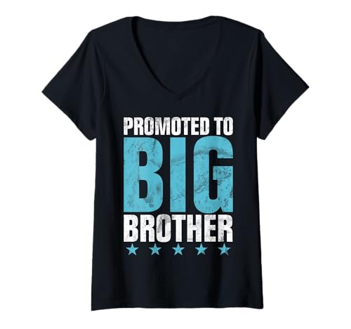 Damen Promoted to Big Brother Older Brother Geschwister Kinder Jungen T-Shirt mit V-Ausschnitt von Funny Sister Brother Matching Sibling Gifts