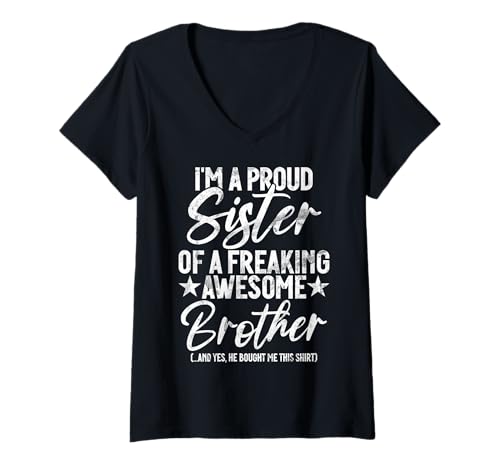 Damen Stolze Schwester eines verdammt tollen Bruders Lustige Geschwister T-Shirt mit V-Ausschnitt Damen Stolze Schwester eines verdammt tollen Bruders Lustige Geschwister T-Shirt mit V-Ausschnitt von Funny Sister Brother Matching Sibling Gifts