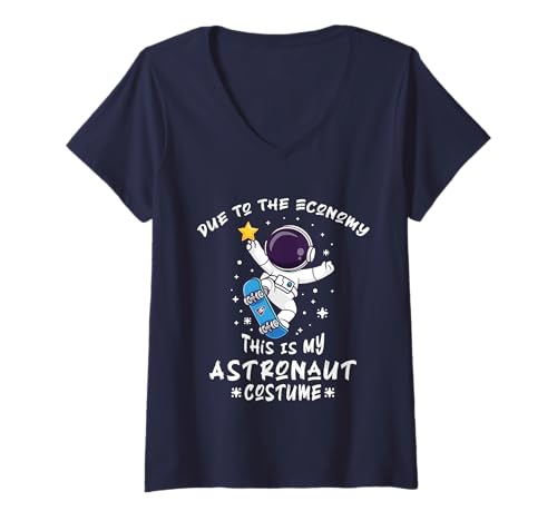 Damen Due to The Economy This is My Astronaut Skateboard-Kostüm T-Shirt mit V-Ausschnitt Damen Due to The Economy This is My Astronaut Skateboard-Kostüm T-Shirt mit V-Ausschnitt von Funny Skateboarder Astronaut Costume