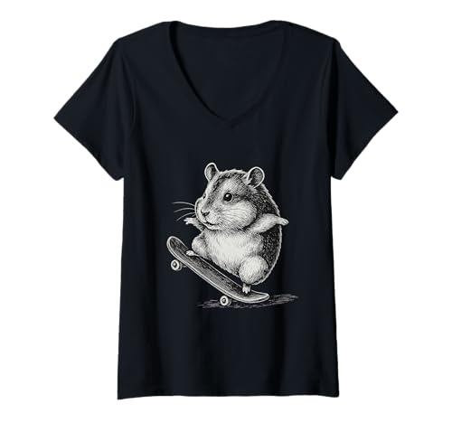 Damen Skateboarding Hamster Lustiges Tier Skater Design T-Shirt mit V-Ausschnitt Damen Skateboarding Hamster Lustiges Tier Skater Design T-Shirt mit V-Ausschnitt von Funny Skater Animal Artwork Co.