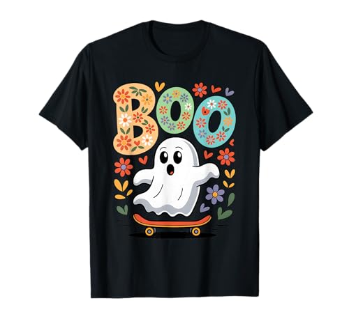 Boo Netter Ghost Riding Skateboard Halloween-Skateboard für Kinder T-Shirt von Funny Skater Halloween Spooky Season Costume Kids