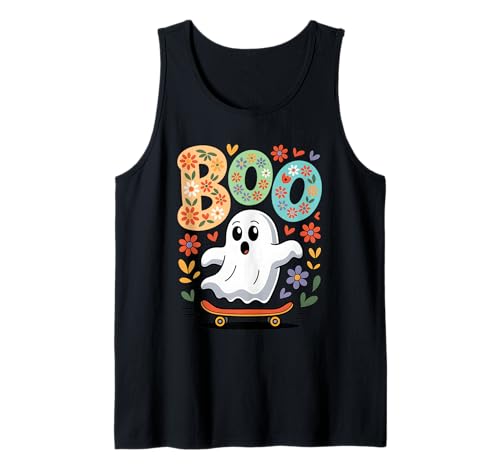Boo Netter Ghost Riding Skateboard Halloween-Skateboard für Kinder Tank Top von Funny Skater Halloween Spooky Season Costume Kids