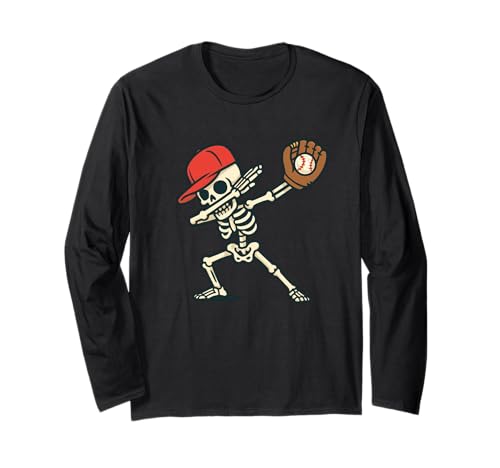 Dabbing Skeleton Baseball Player Halloween Men Women Kids Langarmshirt Dabbing Skeleton Baseball Player Halloween Men Women Kids Langarmshirt von Funny Skeleton Baseball Costume Tees