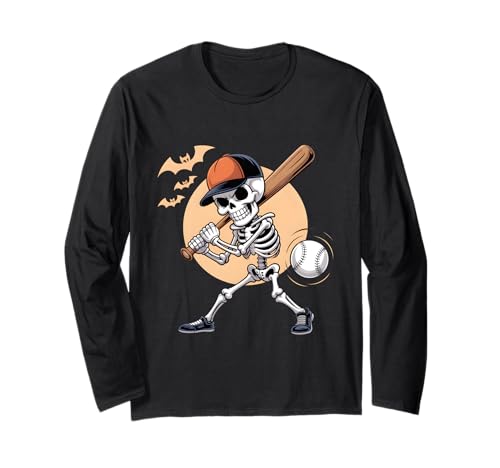 Cooles Skelett spielt Baseball Gruselig Halloween Herren Jungen Langarmshirt Cooles Skelett spielt Baseball Gruselig Halloween Herren Jungen Langarmshirt von Funny Skeleton Baseball for Halloween