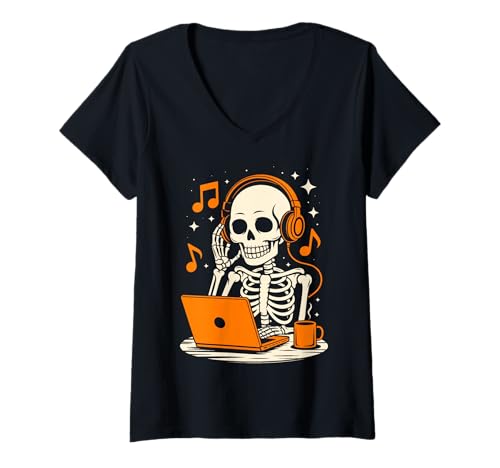 Damen Halloween Skelett Chilling Kostüm T-Shirt mit V-Ausschnitt Damen Halloween Skelett Chilling Kostüm T-Shirt mit V-Ausschnitt von Funny Skeleton Chilling Halloween Tees Costumes