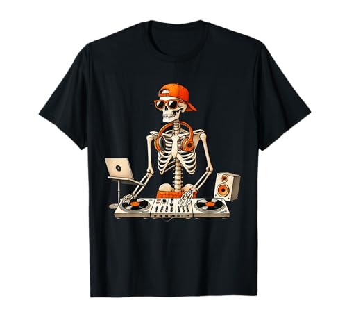 Skelett DJ Halloween Kostüm Plattenspieler Musik Lustig Männer Jungen T-Shirt von Funny Skeleton DJ Halloween Men Outfit