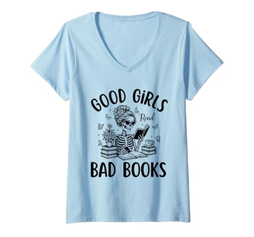 Damen Good Girls Read Bad Books – Funny Dark Romance Smut Reader T-Shirt mit V-Ausschnitt Damen Good Girls Read Bad Books – Funny Dark Romance Smut Reader T-Shirt mit V-Ausschnitt von Funny Skeleton Dark Romance Reader Tee