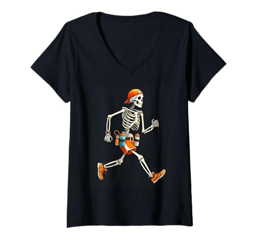 Damen Skelett Marathon Läufer Halloween Kostüm Laufen Herren Jungen T-Shirt mit V-Ausschnitt Damen Skelett Marathon Läufer Halloween Kostüm Laufen Herren Jungen T-Shirt mit V-Ausschnitt von Funny Skeleton Half Marathon Running Halloween Tee