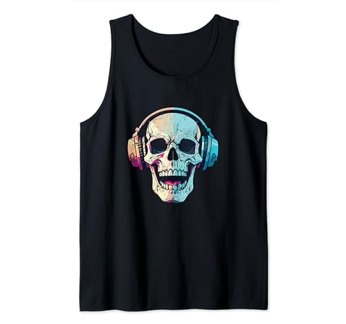 Skelett Kopfhörer Design Gruselige Halloween Party Männer Frauen Tank Top Skelett Kopfhörer Design Gruselige Halloween Party Männer Frauen Tank Top von Funny Skeleton Halloween Costume and Apparel