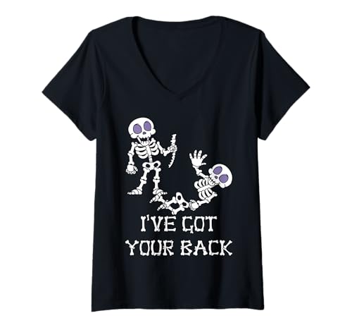 Damen I've Got Your Back Süßes Skelett Halloween Trick or Treat T-Shirt mit V-Ausschnitt Damen I've Got Your Back Süßes Skelett Halloween Trick or Treat T-Shirt mit V-Ausschnitt von Funny Skeleton Halloween Gifts
