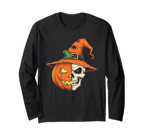 Skelett Kürbis Jack O Laterne Halloween Kinder Herren Damen Langarmshirt von Funny Skeleton Lovers Halloween Pumpkin Outfits