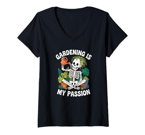 Damen Gartenskelett Memes Gardening is My Passion Love Gardening T-Shirt mit V-Ausschnitt Damen Gartenskelett Memes Gardening is My Passion Love Gardening T-Shirt mit V-Ausschnitt von Funny Skeleton Memes Gardening Is My Passion Shirt