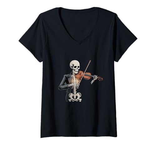 Damen Lustiges Skelett spielt Violine Coole Musik Lustiges Skelett Meme T-Shirt mit V-Ausschnitt Damen Lustiges Skelett spielt Violine Coole Musik Lustiges Skelett Meme T-Shirt mit V-Ausschnitt von Funny Skeleton Playing Violin Cool Skeleton Shirts