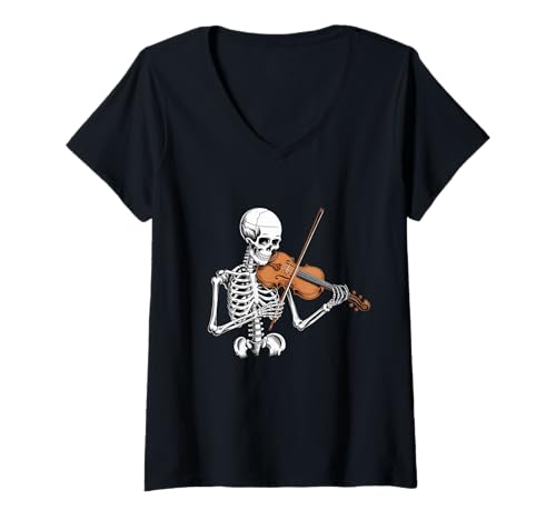 Damen Lustiges Skelett spielt Violine Coole Musik Lustiges Skelett Meme T-Shirt mit V-Ausschnitt Damen Lustiges Skelett spielt Violine Coole Musik Lustiges Skelett Meme T-Shirt mit V-Ausschnitt von Funny Skeleton Playing Violin Cool Skeleton Shirts