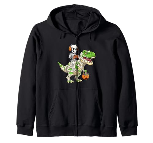 Halloween Dinosaurier Skelett Gaming für Gamer Männer Jungen Kinder Kapuzenjacke von Funny Skeleton Riding Mummy Dinosaur T-Rex Pumpkin