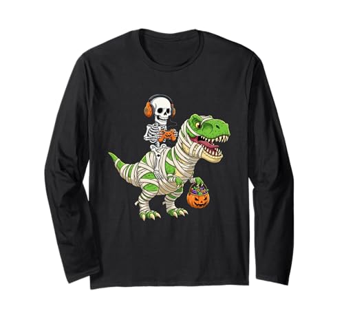 Halloween Dinosaurier Skelett Gaming für Gamer Männer Jungen Kinder Langarmshirt Halloween Dinosaurier Skelett Gaming für Gamer Männer Jungen Kinder Langarmshirt von Funny Skeleton Riding Mummy Dinosaur T-Rex Pumpkin