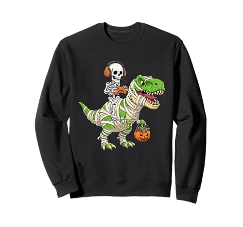 Halloween Dinosaurier Skelett Gaming für Gamer Männer Jungen Kinder Sweatshirt von Funny Skeleton Riding Mummy Dinosaur T-Rex Pumpkin
