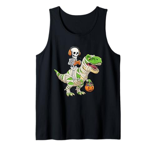 Halloween Dinosaurier Skelett Gaming für Gamer Männer Jungen Kinder Tank Top von Funny Skeleton Riding Mummy Dinosaur T-Rex Pumpkin