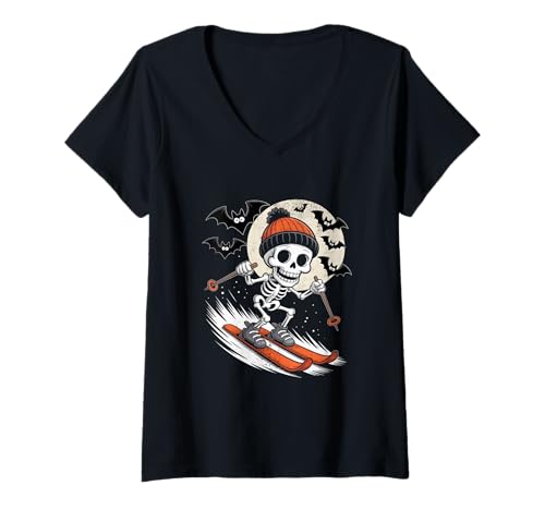 Damen Halloween-Ski-Snowboard T-Shirt mit V-Ausschnitt Damen Halloween-Ski-Snowboard T-Shirt mit V-Ausschnitt von Funny Ski Halloween Costume