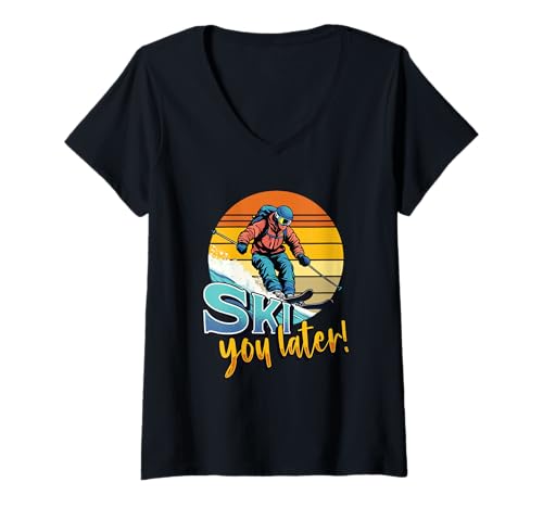 Damen Skifahren Humor Ski Sie später Skifahren T-Shirt mit V-Ausschnitt Damen Skifahren Humor Ski Sie später Skifahren T-Shirt mit V-Ausschnitt von Funny Skiing Winter Sports Designs