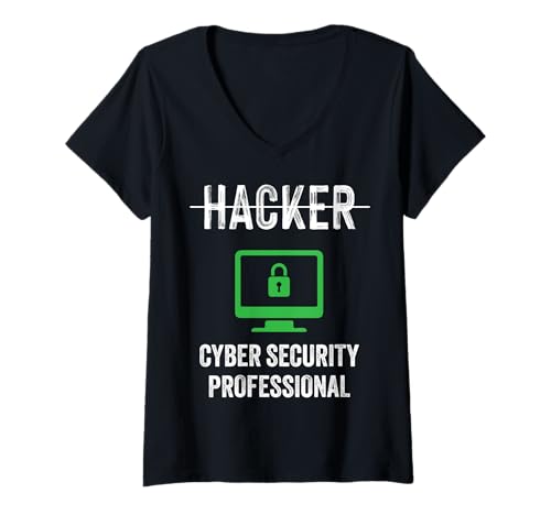 Damen Berufsbezeichnung Hacker Cyber Security Professional Shield Hackers T-Shirt mit V-Ausschnitt Damen Berufsbezeichnung Hacker Cyber Security Professional Shield Hackers T-Shirt mit V-Ausschnitt von Funny Skilled Hackers Cyber Security Specialist