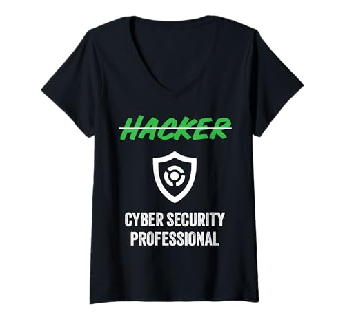 Damen Berufsbezeichnung Hacker Cyber Security Professional Shield Hackers T-Shirt mit V-Ausschnitt Damen Berufsbezeichnung Hacker Cyber Security Professional Shield Hackers T-Shirt mit V-Ausschnitt von Funny Skilled Hackers Cyber Security Specialist