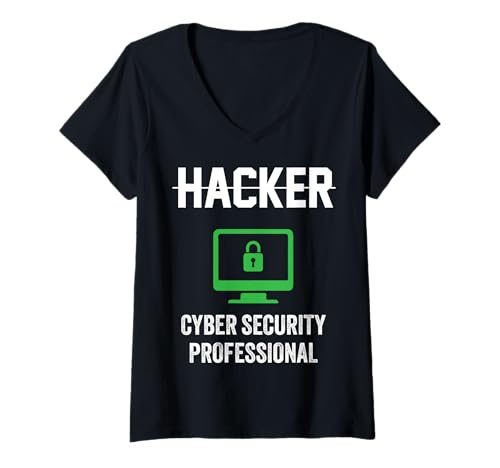 Damen Berufsbezeichnung Hacker Cyber Security Professional Shield Hackers T-Shirt mit V-Ausschnitt Damen Berufsbezeichnung Hacker Cyber Security Professional Shield Hackers T-Shirt mit V-Ausschnitt von Funny Skilled Hackers Cyber Security Specialist
