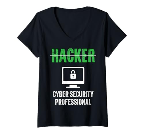Damen Berufsbezeichnung Hacker Cyber Security Professional Shield Hackers T-Shirt mit V-Ausschnitt von Funny Skilled Hackers Cyber Security Specialist
