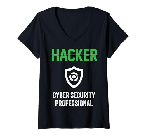 Damen Berufsbezeichnung Hacker Cyber Security Professional Shield Hackers T-Shirt mit V-Ausschnitt von Funny Skilled Hackers Cyber Security Specialist