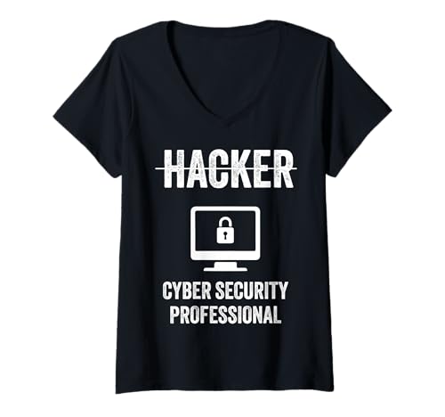 Damen Berufsbezeichnung Hacker Cyber Security Professional Shield Hackers T-Shirt mit V-Ausschnitt von Funny Skilled Hackers Cyber Security Specialist