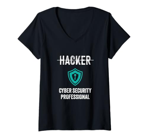 Damen Cyber Security Professional Shield Hackers Berufsbezeichnung Tech T-Shirt mit V-Ausschnitt Damen Cyber Security Professional Shield Hackers Berufsbezeichnung Tech T-Shirt mit V-Ausschnitt von Funny Skilled Hackers Cyber Security Specialist