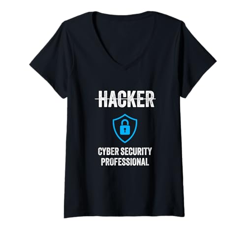 Damen Cyber Security Professional Shield Offizielle Berufsbezeichnung Tech T-Shirt mit V-Ausschnitt von Funny Skilled Hackers Cyber Security Specialist