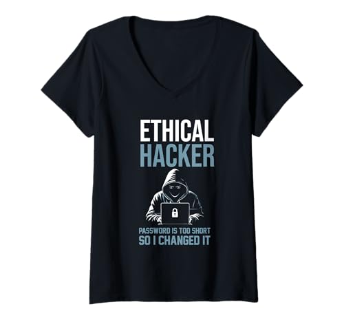 Damen Ethical Hacker Lustiges Passwort Too Short So I Changed It T-Shirt mit V-Ausschnitt von Funny Skilled Hackers Cyber Security Specialist