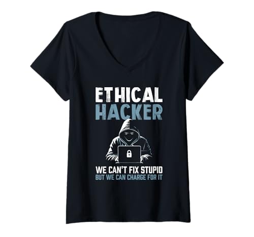 Damen Ethische Hacker Cybersicherheit kann nicht dumm reparieren, kann aufladen T-Shirt mit V-Ausschnitt Damen Ethische Hacker Cybersicherheit kann nicht dumm reparieren, kann aufladen T-Shirt mit V-Ausschnitt von Funny Skilled Hackers Cyber Security Specialist