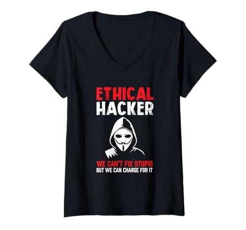 Damen Ethischer Hacker Funny kann Dummheit nicht reparieren, kann aber aufladen T-Shirt mit V-Ausschnitt Damen Ethischer Hacker Funny kann Dummheit nicht reparieren, kann aber aufladen T-Shirt mit V-Ausschnitt von Funny Skilled Hackers Cyber Security Specialist