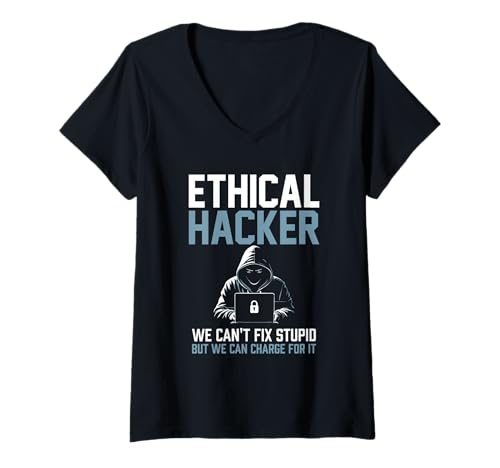 Damen Ethischer Hacker Funny kann Dummheit nicht reparieren, kann aber dafür Gebühren erheben T-Shirt mit V-Ausschnitt Damen Ethischer Hacker Funny kann Dummheit nicht reparieren, kann aber dafür Gebühren erheben T-Shirt mit V-Ausschnitt von Funny Skilled Hackers Cyber Security Specialist