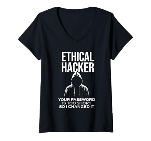 Damen Ethischer Hacker Lustig, dein Passwort ist zu kurz, also habe ich es geändert T-Shirt mit V-Ausschnitt Damen Ethischer Hacker Lustig, dein Passwort ist zu kurz, also habe ich es geändert T-Shirt mit V-Ausschnitt von Funny Skilled Hackers Cyber Security Specialist