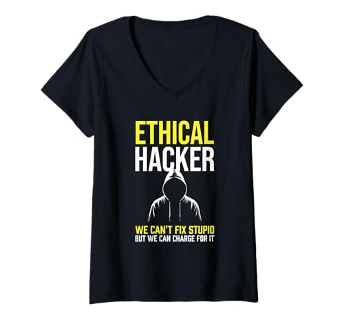 Damen Ethischer Hacker Lustiger Sarkastiker kann Dummheit nicht reparieren, kann aber T-Shirt mit V-Ausschnitt Damen Ethischer Hacker Lustiger Sarkastiker kann Dummheit nicht reparieren, kann aber T-Shirt mit V-Ausschnitt von Funny Skilled Hackers Cyber Security Specialist