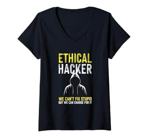 Damen Ethischer Hacker kann Dummheit nicht reparieren, kann es sarkastisch in Rechnung stellen T-Shirt mit V-Ausschnitt Damen Ethischer Hacker kann Dummheit nicht reparieren, kann es sarkastisch in Rechnung stellen T-Shirt mit V-Ausschnitt von Funny Skilled Hackers Cyber Security Specialist