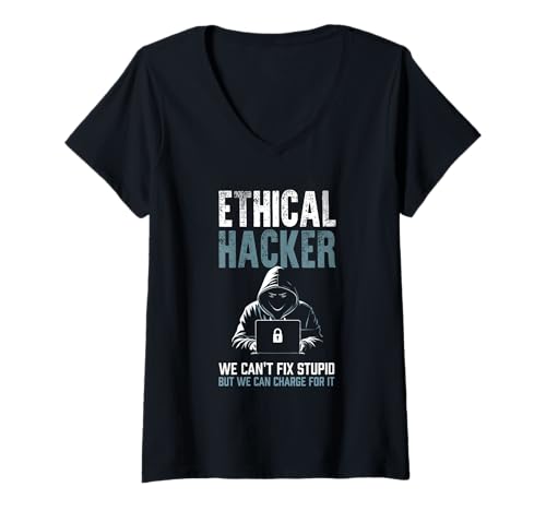 Damen Ethischer Hacker kann nicht dumm reparieren, aber kann dafür aufladen T-Shirt mit V-Ausschnitt Damen Ethischer Hacker kann nicht dumm reparieren, aber kann dafür aufladen T-Shirt mit V-Ausschnitt von Funny Skilled Hackers Cyber Security Specialist