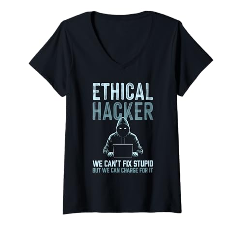 Damen Ethischer Hacker kann nicht dumm reparieren, aber kann dafür aufladen T-Shirt mit V-Ausschnitt Damen Ethischer Hacker kann nicht dumm reparieren, aber kann dafür aufladen T-Shirt mit V-Ausschnitt von Funny Skilled Hackers Cyber Security Specialist